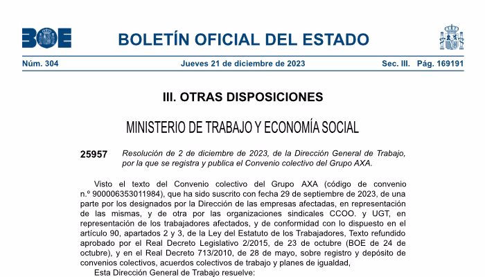 Convenio colectivo del Grupo AXA